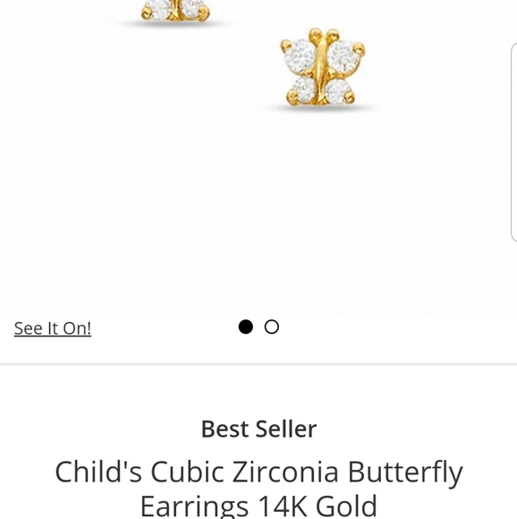 Child Cubic Zirconia Butterfly Earrings 14k Gold - Picture 8 of 11